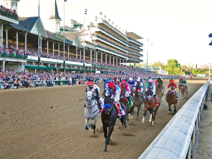 Medina Spirit pulls away in the homestretch of the 2021 Kentucky Derby.